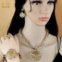 Indian Luxury Pendant Necklace Jewelry Sets African Nigerian Plated Jewellery We - $32.90