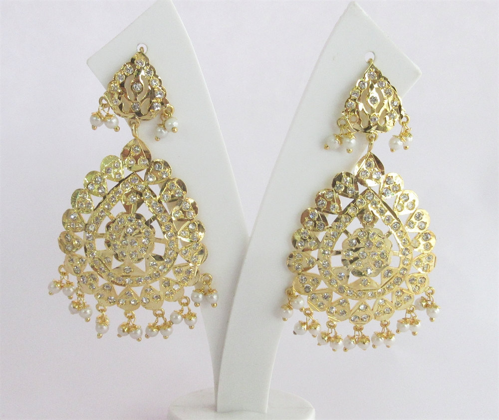 Gold Jadau Pearl Beads Earrings Tikka/Indian Punjabi Mughal Muslim Long ...