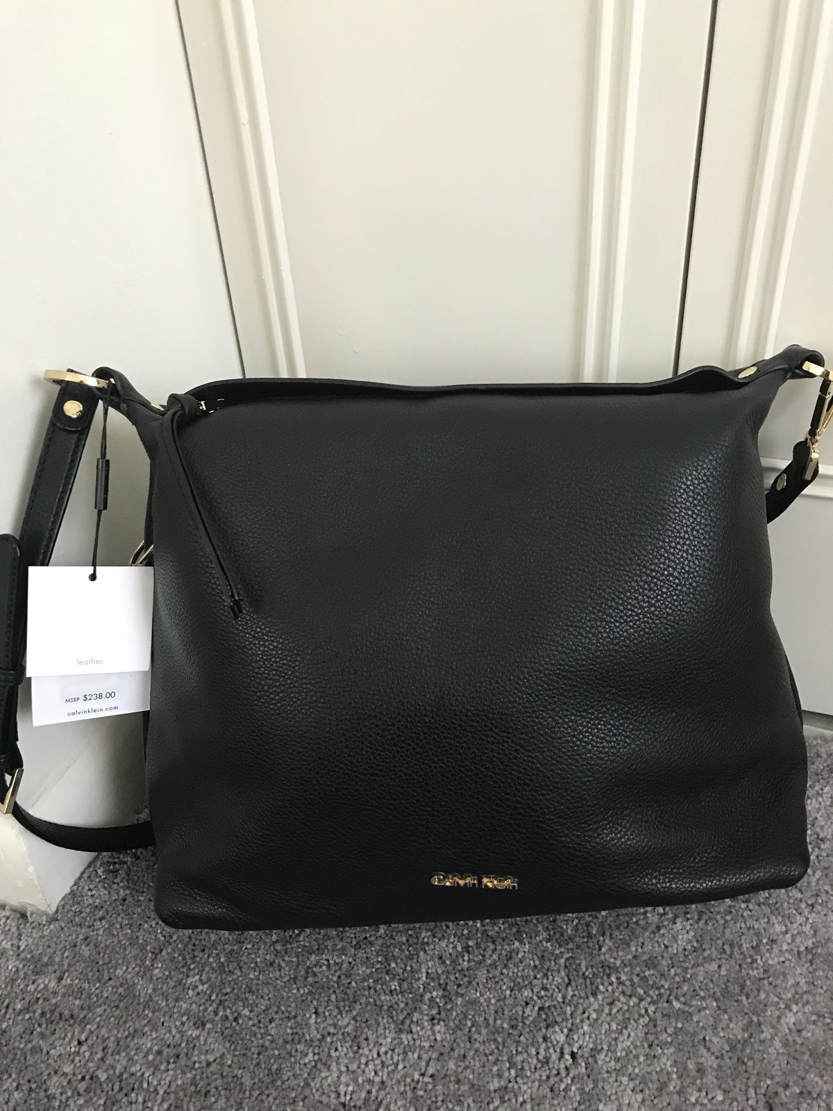 Calvin Klein - Pebble Leather Hobo Bag - (Black/Gold) - Women's ...