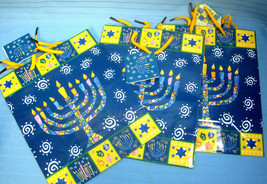 Jewish Holiday Gift Bags Hanukkah Menorah Design by Giftco Lot of 3 Blue - £10.09 GBP