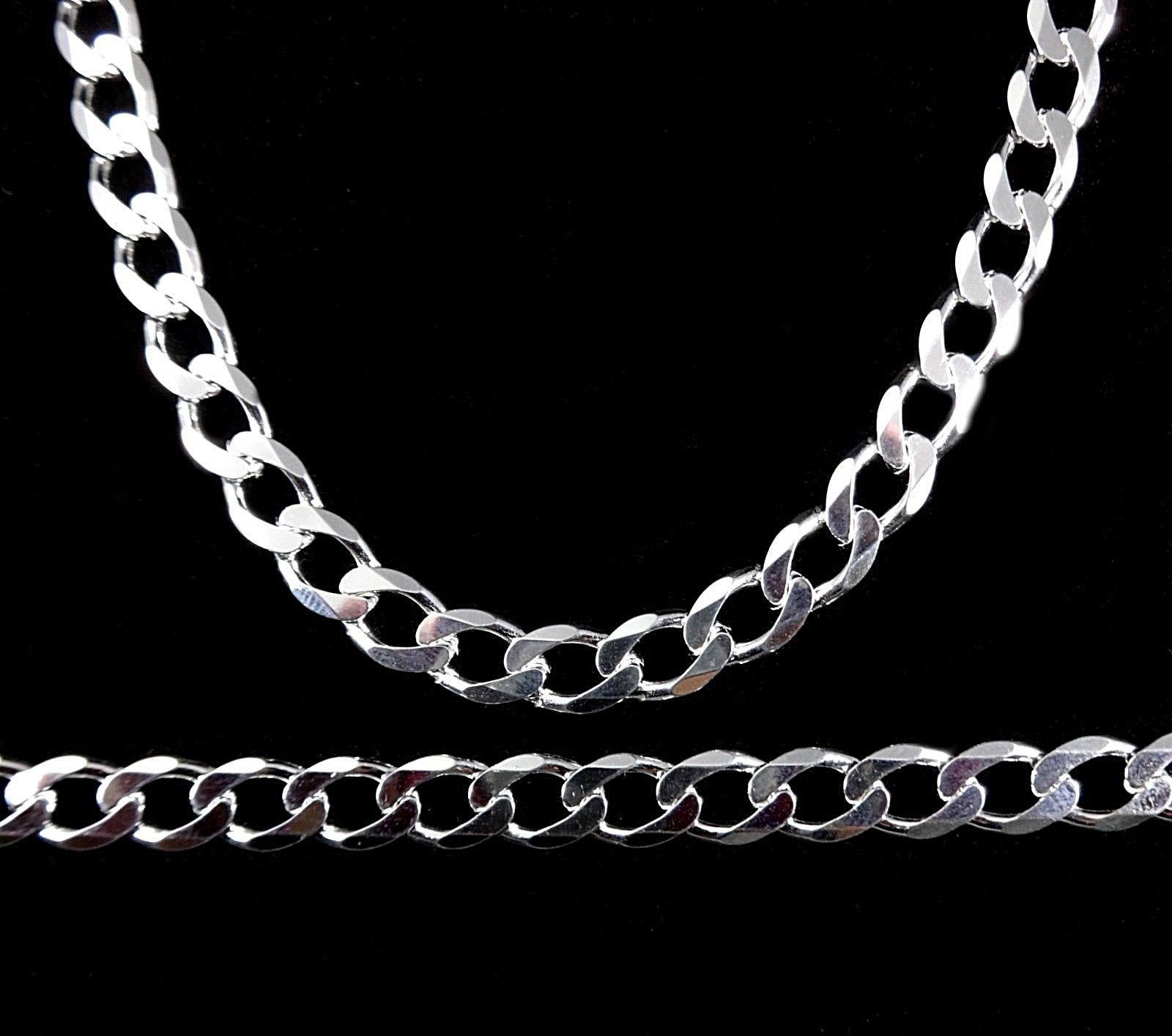 7mm Solid 925 Sterling Silver Italian Cuban Curb Mens Chain Made In Italy Necklaces And Pendants 