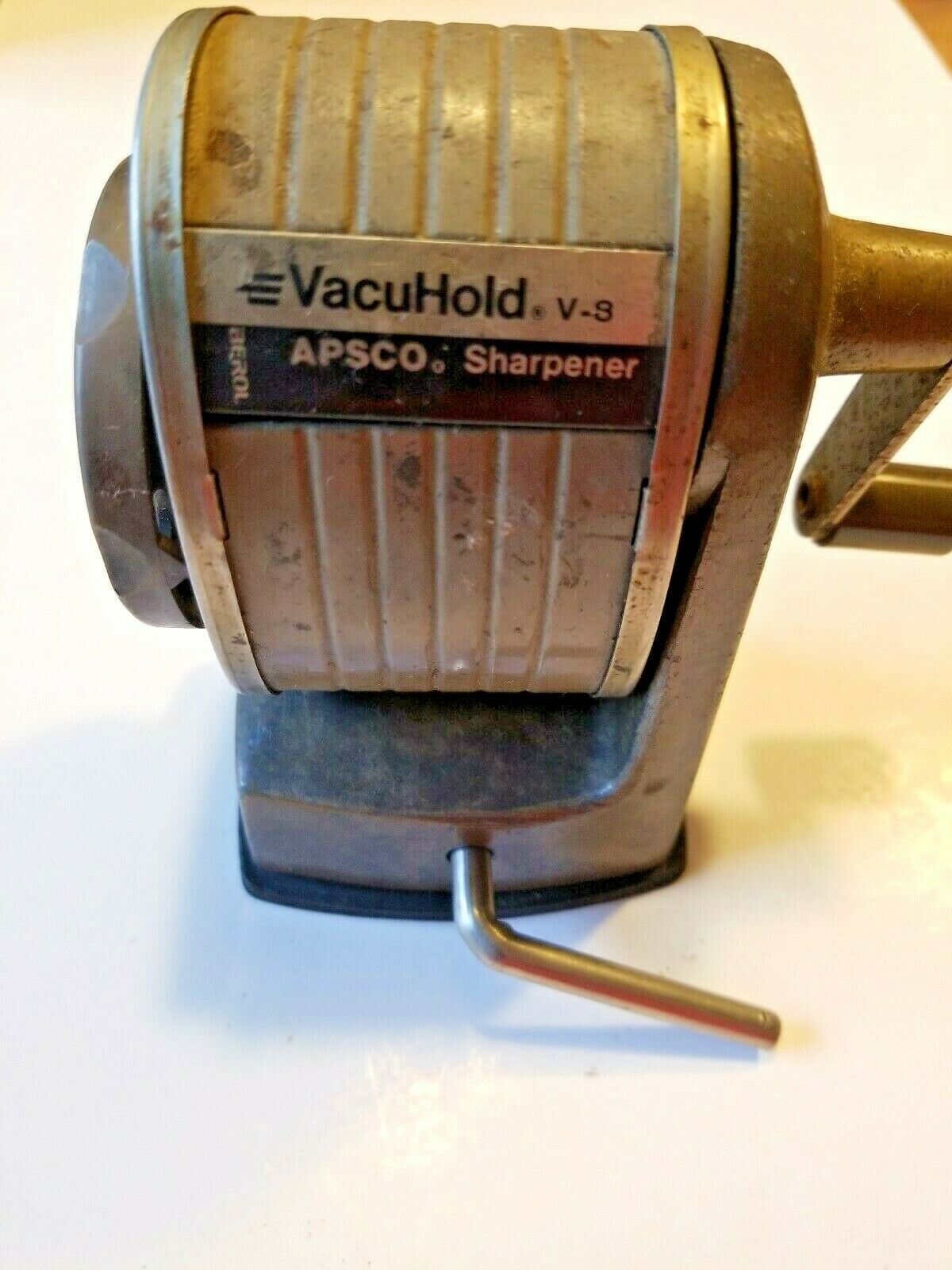 Vintage APSCO VACU Base Chrome & Black Portable Pencil Sharpener School Office Desktop  USA