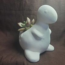 Succulent in Dinosaur Planter, Live California Sunset Sedum White Ceramic Pot 4" image 2