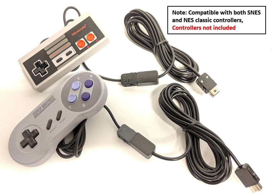 Pair of Controller Extender Cable Cords For Nintendo NES SNES Classic