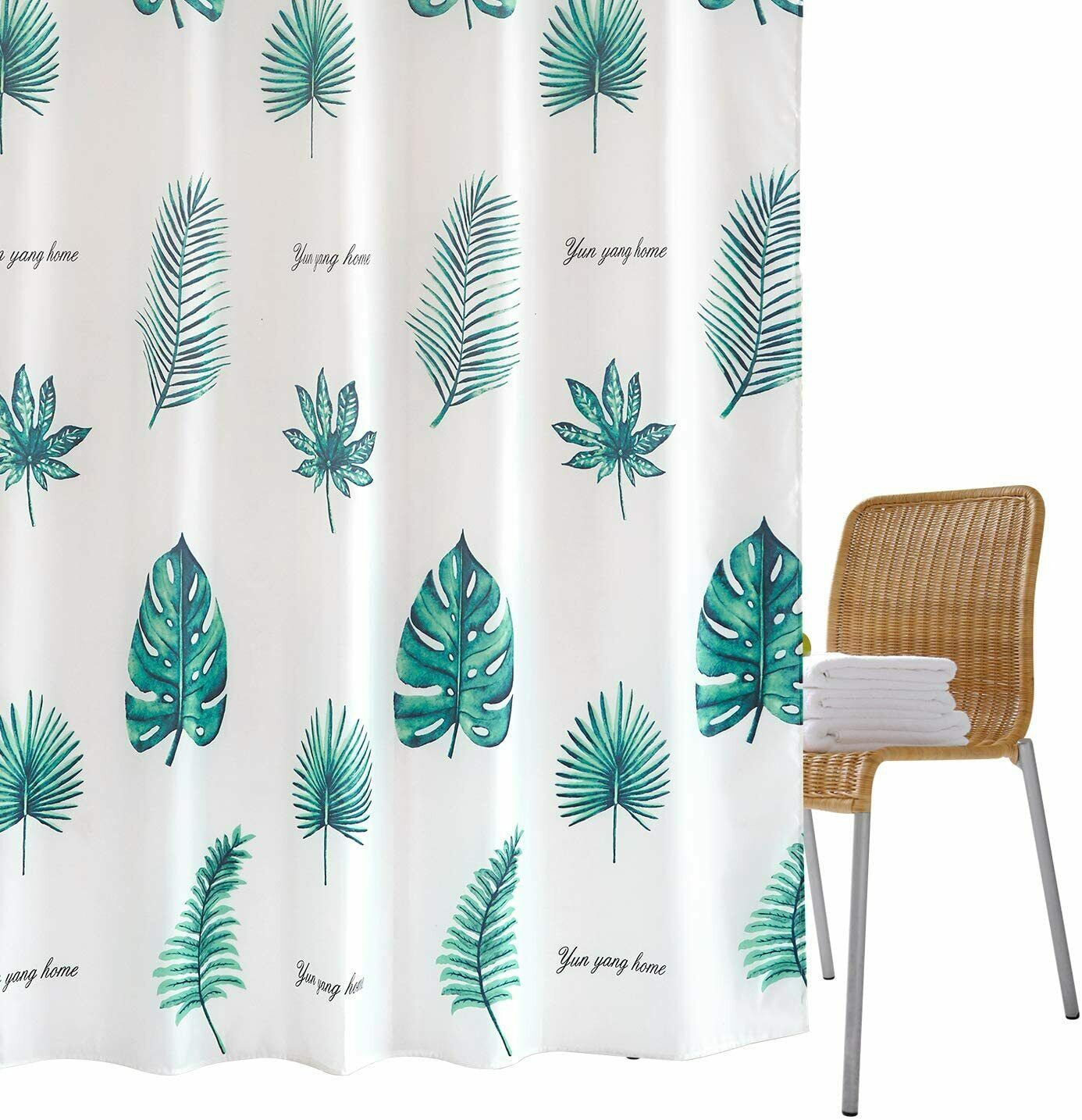 Green Tropical Leaves White Fabric Shower Curtain Pretty Simple Elegant