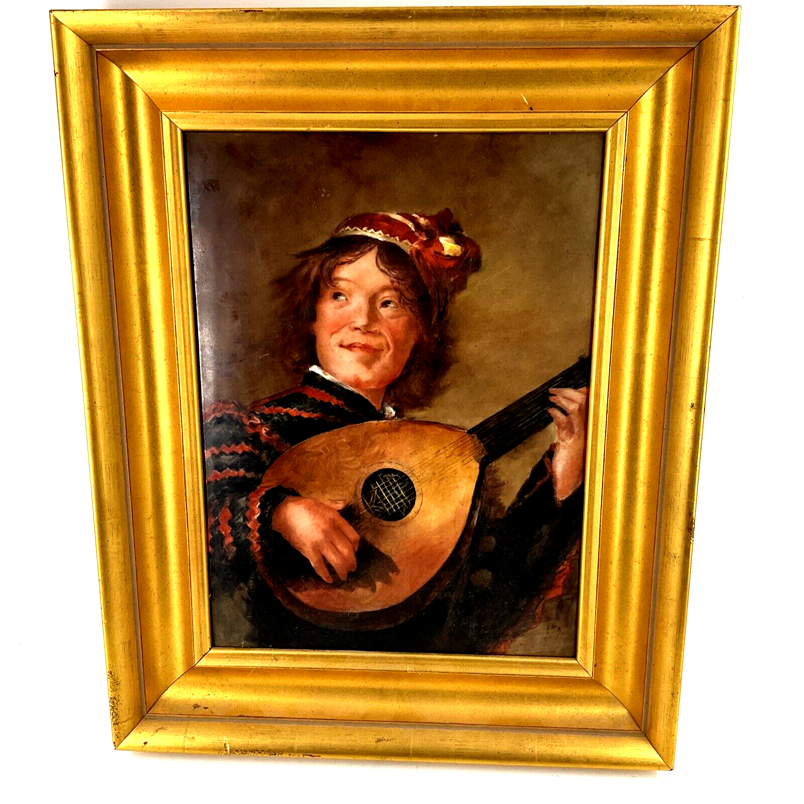 Primary image for Frans Hals Der Narr (The Fool) Lute Mandolin Player Framed Porcelain V Limoges
