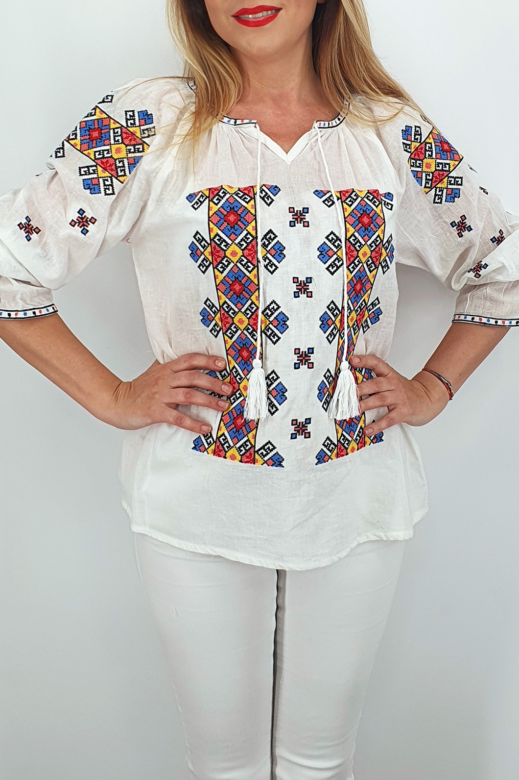 Traditional Romanian Shirt ''IE'' SARITA / manual sewn embroidery ...