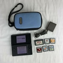 Nintendo DS Lite Bundle + 6 Games, Case, Charger (black) Loose Hinge TESTED - $108.90