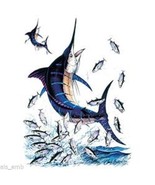 Blue Marlin Fishing HEAT PRESS TRANSFER PRINT for T Shirt Sweatshirt Fab... - $3.50