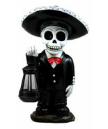 Day Of The Dead Skeleton Mariachi Singer Statue With Solar Powered Lante... - $75.99