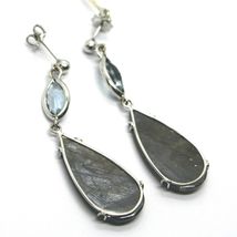18K WHITE GOLD DROP EARRINGS, AQUAMARINE CT 2.50 SAPPHIRE CT 29.50 MADE IN ITALY image 4