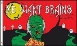 ZOMBIE 3X5&#39; FLAG BANNER HALLOWEEN &quot;ME WANT BRAINS&quot; NEW IN PACKAGE ZOMBIE... - £5.44 GBP