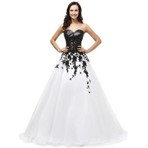 An item in the Fashion category: Kivary Women's Sweetheart Black Sequined White Organza Lace Corset Prom Evening 