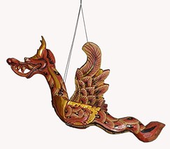 13&quot; AUTHENTIC STYLE HAND CARVED WOODEN FLYING MYSTICAL DRAGON MOBILE WIN... - $24.69