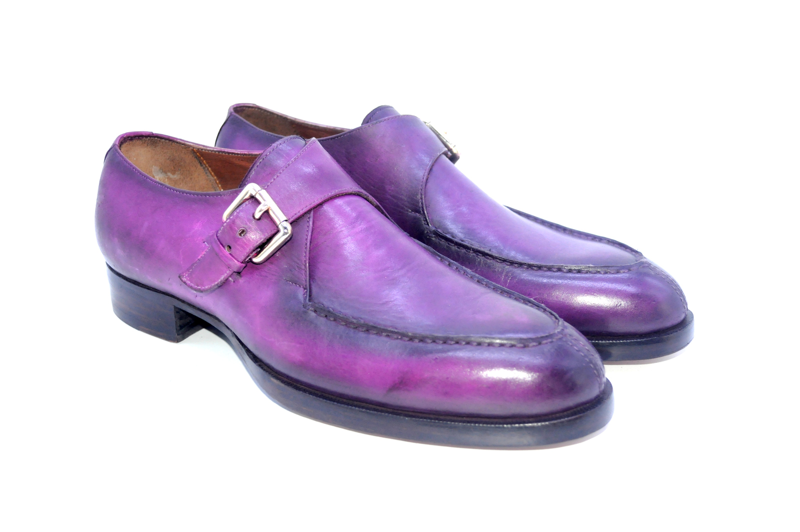 Men's Handmade purple leather monk strap dress shoes custom dress shoes ...