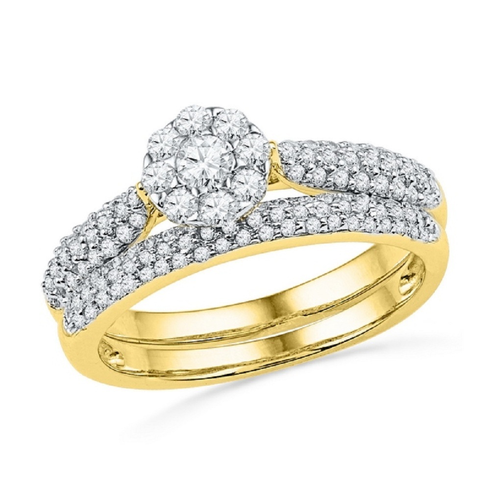  14K  Yellow Gold  Fn Cz  Diamond Bridal  Engagement  Ring  Set  