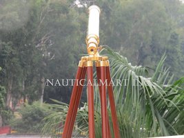 40" Clear Coated Solid Brass Harbormaster Telescope On a Mahogany Tripod Stand image 2
