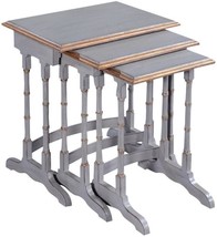 Nesting Tables 3 Pewter Gray Solid Wood Gold Accents Faux - $1,549.00