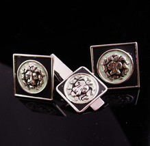 Lion cufflinks / vintage tie clip set / Vintage silver medieval cufflink... - $125.00