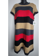 CALVIN KLEIN Womens Striped Knit Dress Size Large Tan Black Red Gray NEW - $29.99