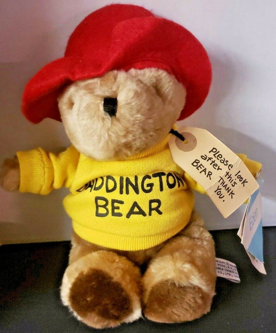 Primary image for Vintage 1986 Paddington Bear Plush 10" Eden Toys Yellow Shirt Red Hat NWT