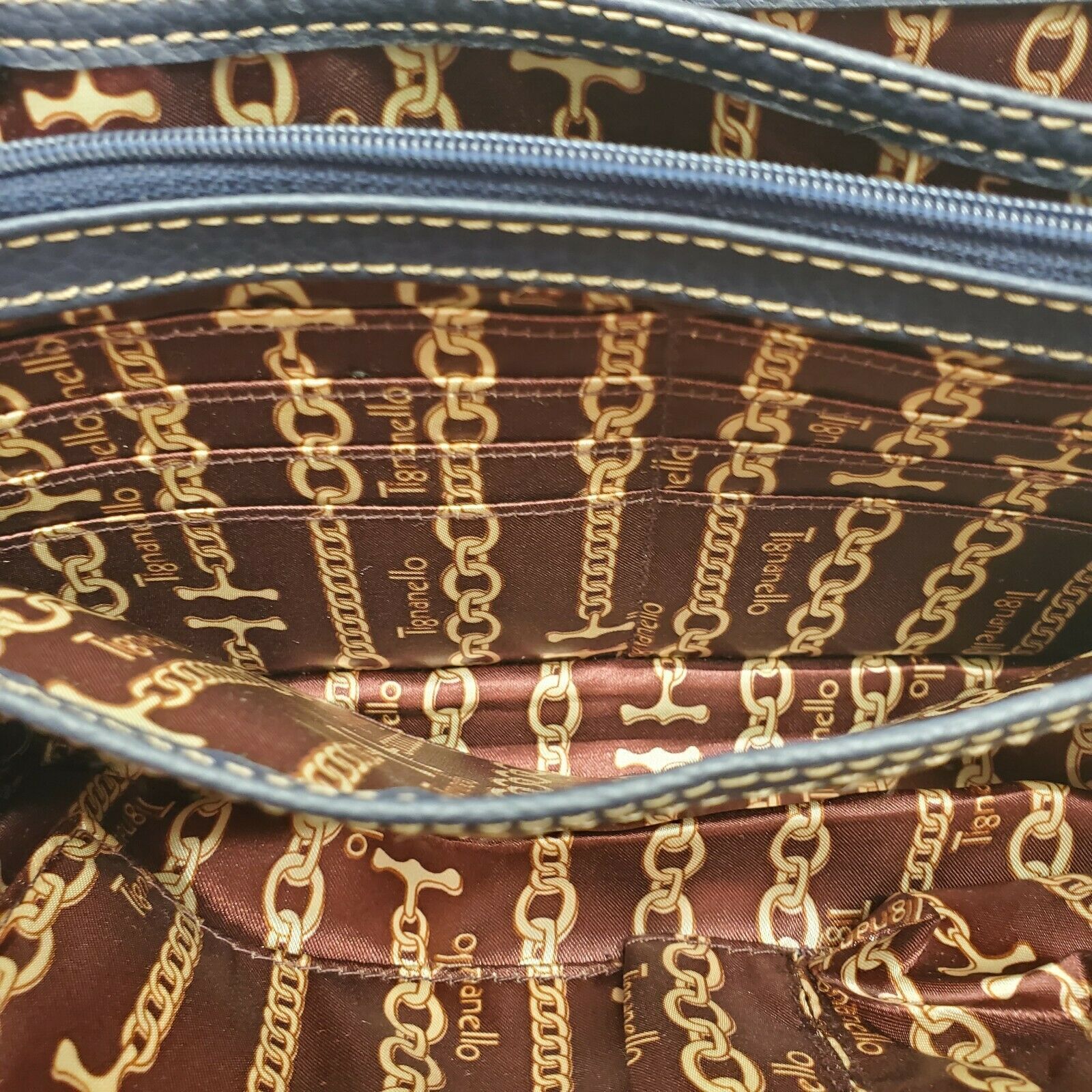 Tignanello Domed Blue Pebbled Leather Satchel Purse Handbag Women S