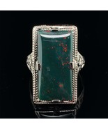 14k White Gold Filigree Art Deco Genuine Natural Bloodstone Ring (#J5785) - $741.51