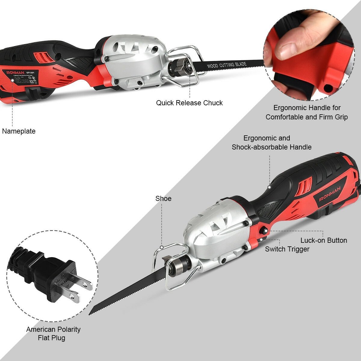 Electric Mini Reciprocating Saw with 2 Blades Tools