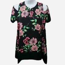 Rafaella Cold Shoulder Floral Black Pink Blouse Womens Size Medium - $17.81