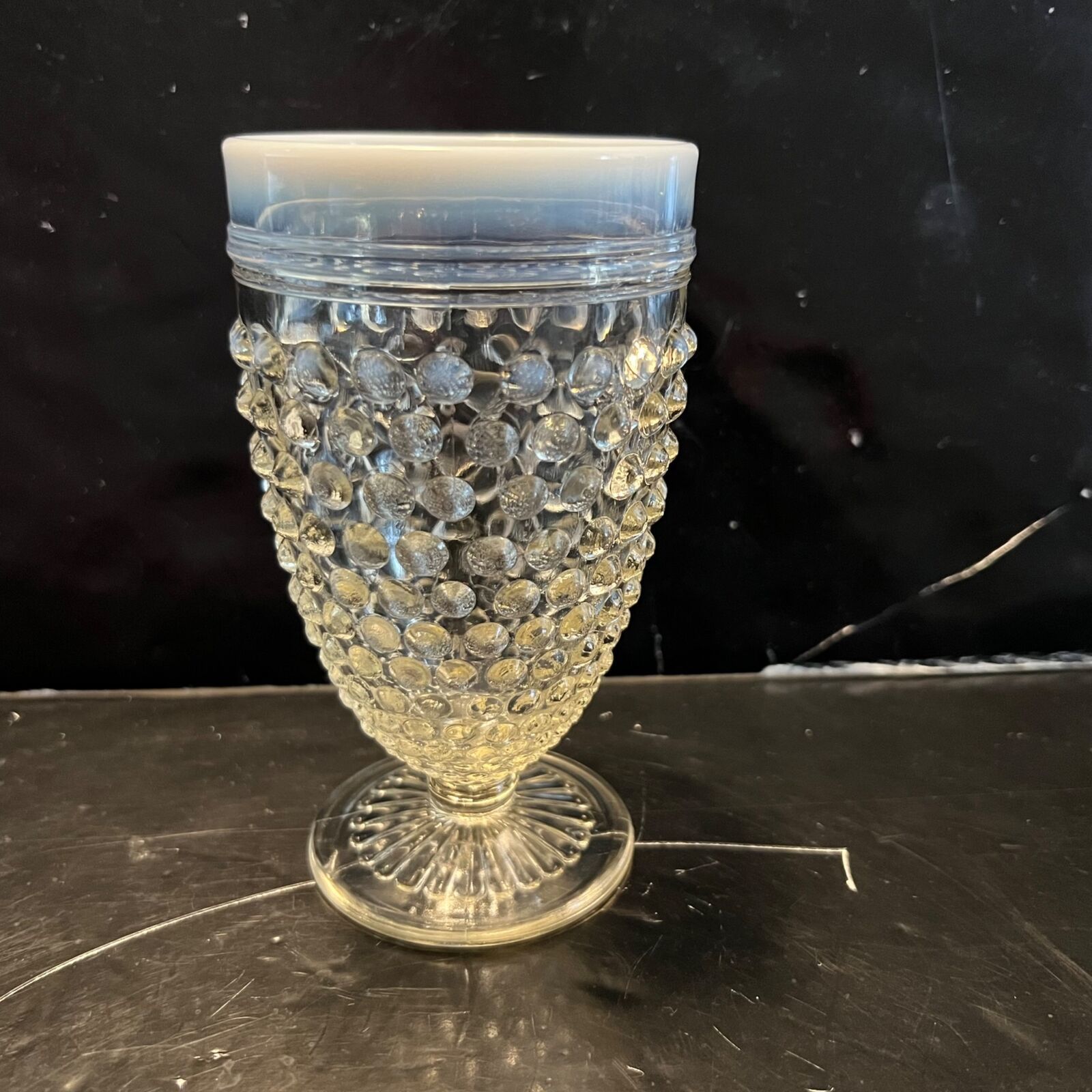 Vintage Anchor Hocking Moonstone Clear Opalescent Glass Water Goblet 5 1/2