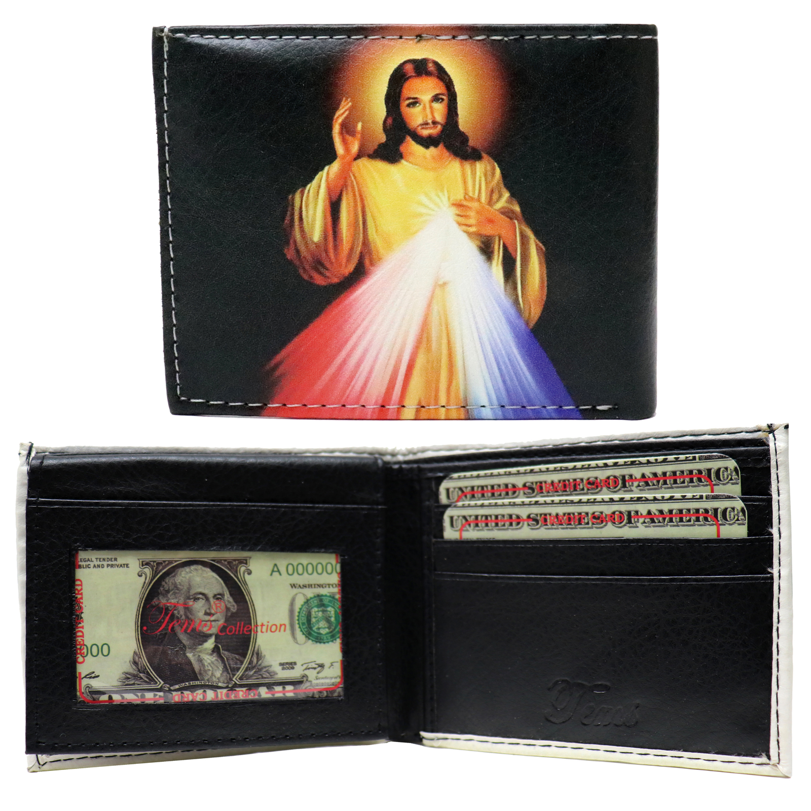 Jesus Divine Ray of Lights Leather Bi-Fold Bifold Wallet