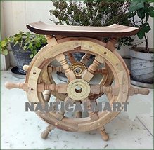 Nauticalmart 18" Decorative Natural Wooden Brass Ship Wheel Table 