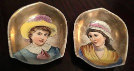 Rare Antique French Porcelain 2 Portrait Miniature Pickle Dishes. Scallo... - $170.00