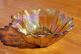 Carnival Glass Indiana ? Amber Lily Pons 7&quot; Sunflower Bowl Iridescent Vi... - $22.99