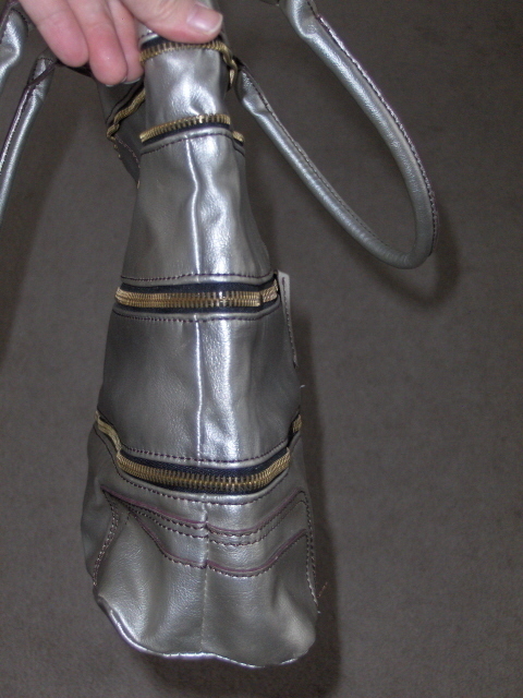 Silver Metallic Leather Expandable Purse Handbag Tote Bag - Handbags ...