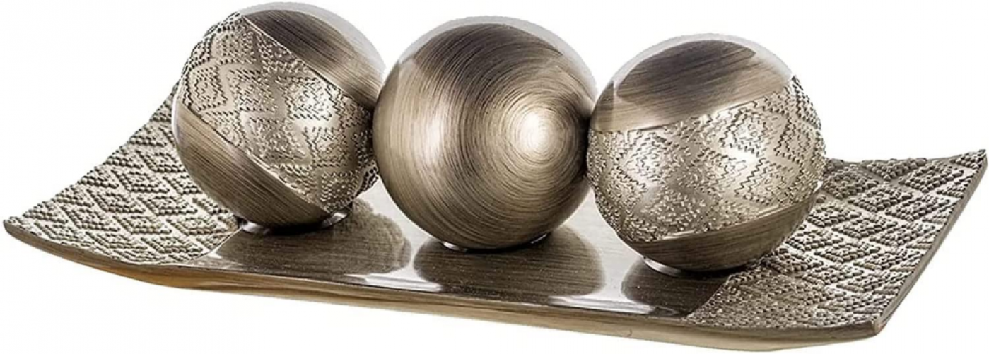 Dublin Decorative Tray and Orbs Balls Set Centerpiece Bowl Brushed