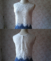 White Lace Sleeveless Crop Top Wedding Sleeveless Lace Blouse Plus Size image 1
