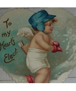 U/S Ellen Clapsaddle  Cupid With Hat on Heart-Shaped Antique Valentine Card - $8.50