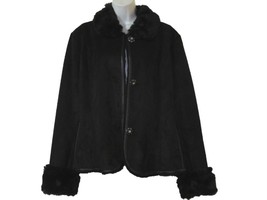 Women's outerwear Winter Church X-mas black faux fur suede jacket coat size M,12 - $98.99