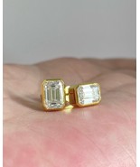 2.10CT Emerald Cut Lab Created Diamond Stud Earring&#39;s 14K Yellow Gold Pl... - $18.70