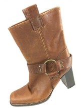 SH20 Michael Kors Sz 6M $395 Wesbury Brown Leather Harness Boot Block Heel Italy - $27.71