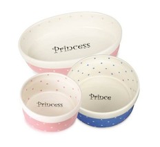 50's Style Ceramic Polka Dot Dishes for Dogs & Cats Prince Princess Food Bowls - $22.89