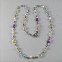 925 SILVER NECKLACE WITH WHITE FW PEARLS AND MULTIFACETED STONE AMETHYST, TOPAZ image 1