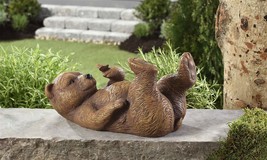 Playful Brown Bear Statue Laying with Butterfly 12" Long Polyresin Garden image 2
