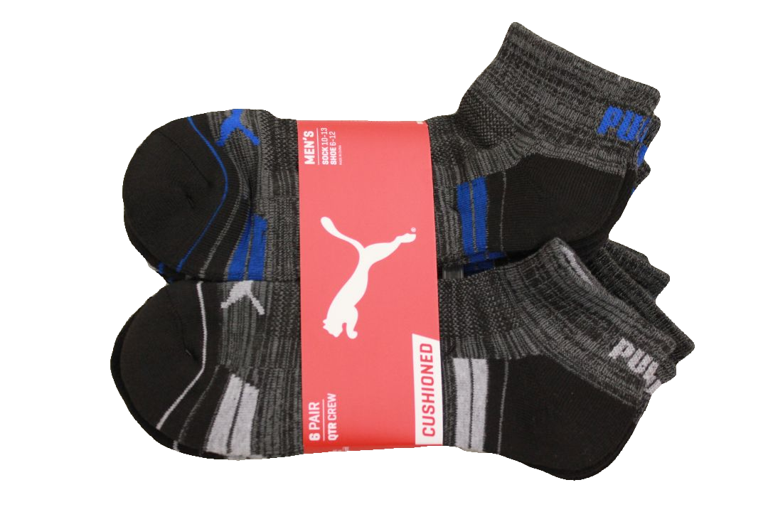 Puma Men's 6 Pack Quarter-Crew Sport Socks, Black/Blue, Sock Size 10-13 ...