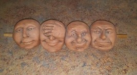 Four Faces Clay Sculpture Expressions Vtg  Peek-a-Boo Good Grief Men on ... - $98.99