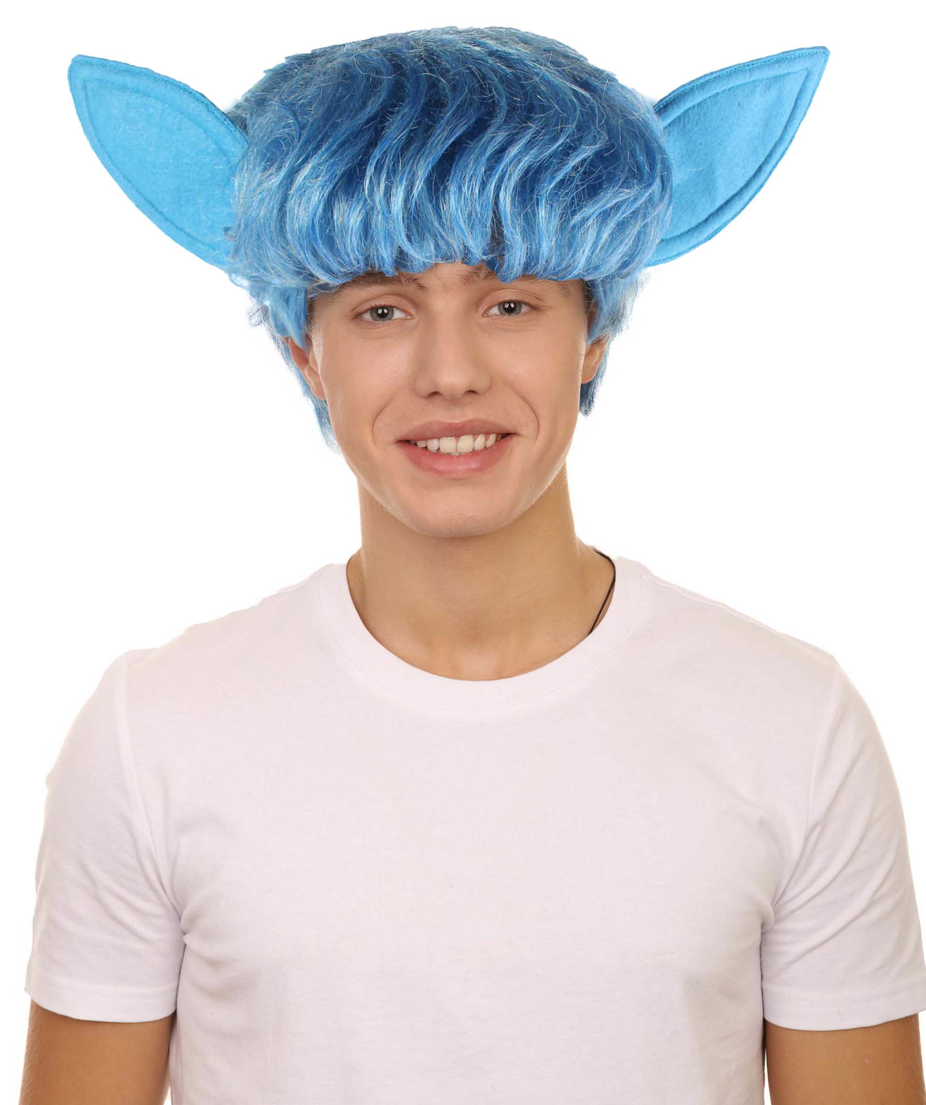 Men's 9 Inch Short Length Halloween Cosplay Animated Elf Blue Wig with Ears