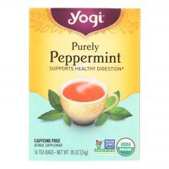 Primary image for Yogi Organic Purely Peppermint Herbal Tea Caffeine Free - 16 Tea Bags - Case of 