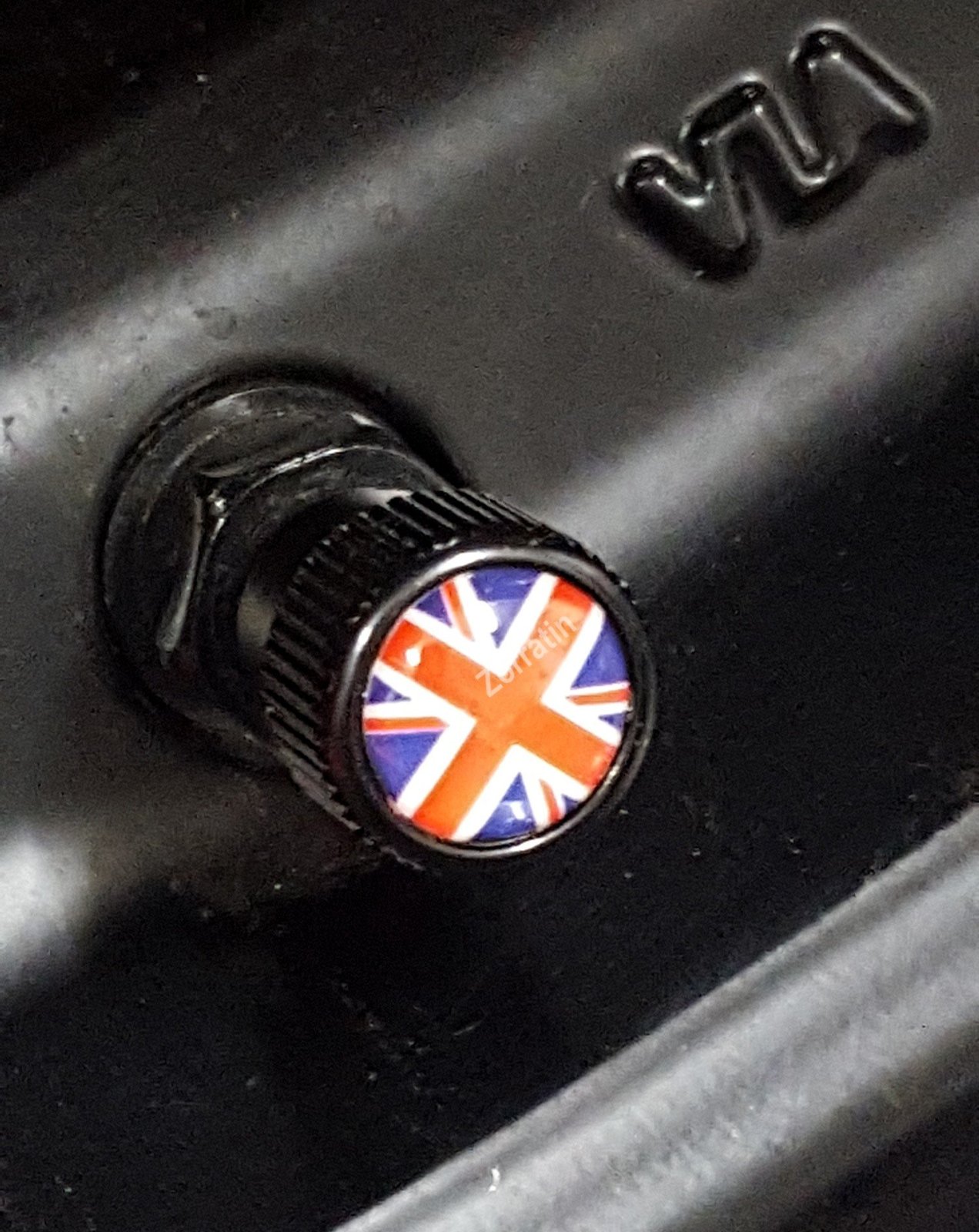 Image of 4x Zorratin Black Union Jack British Flag Tire Valve Stem Cap Cover for BMW Mini