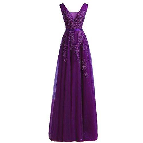 Plus Size Tulle Beaded Lace Appliques Long Prom Evening Dress Bridesmaid Purple